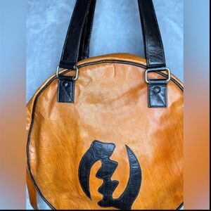 Adinkra - African Stylish Tan and Black Round Soft Leather Bag